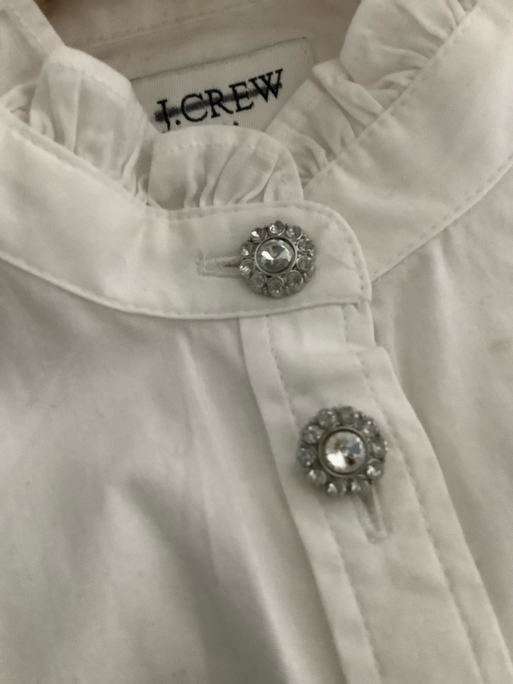 J crew rhinestone button blouse ruffle neck size petite medium